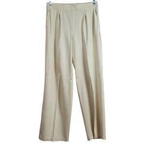 Max Studio Women Pull On Pants Cream Large Trousers Flare Pockets Wide Waistband